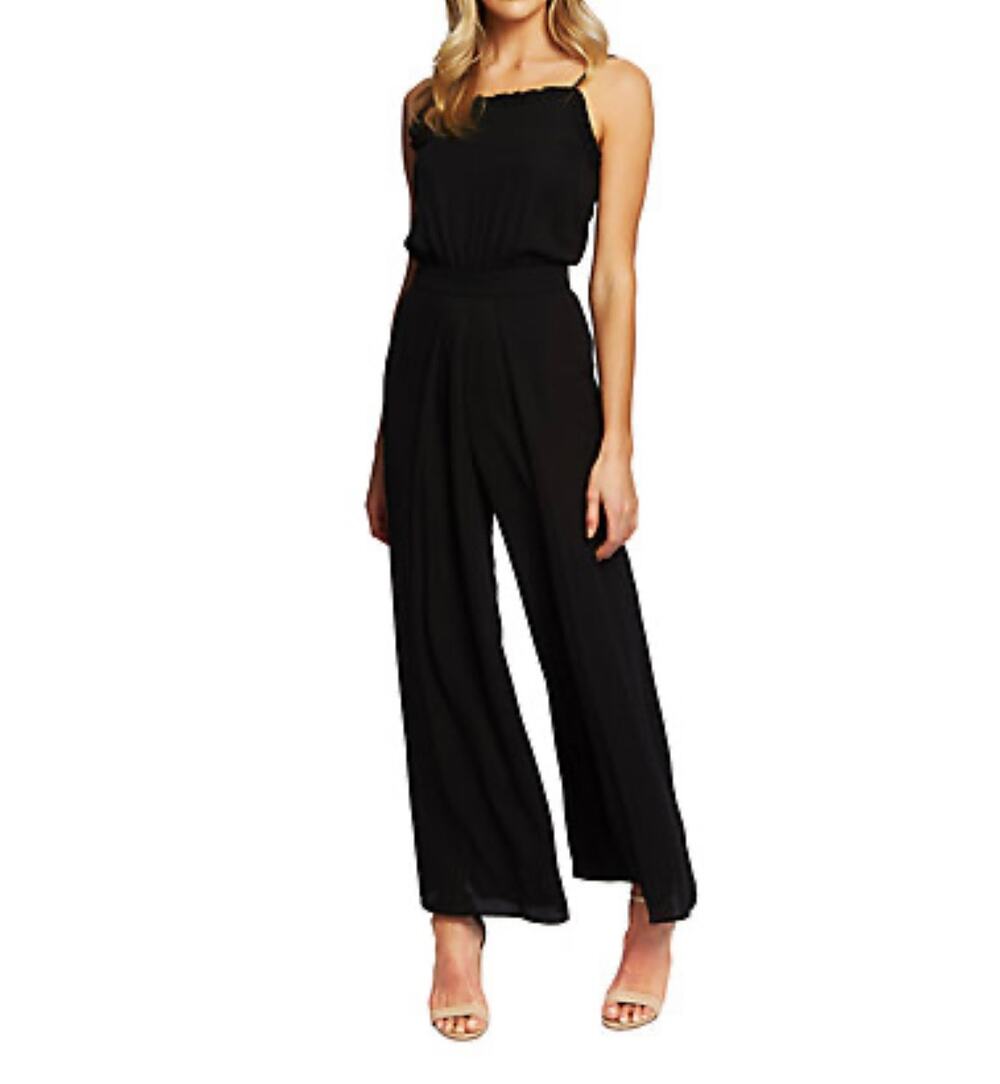 CeCe Black Sleeveless Ruffled Spaghetti Strap Wide Leg Jumpsuit Size 10 NWT
